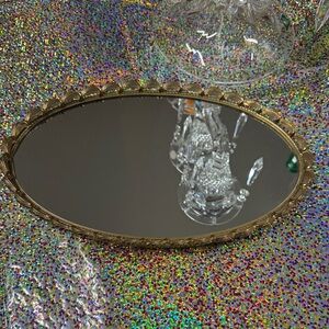 Elegant Gold Oval vintage perfume tray Mirror 12” 7”